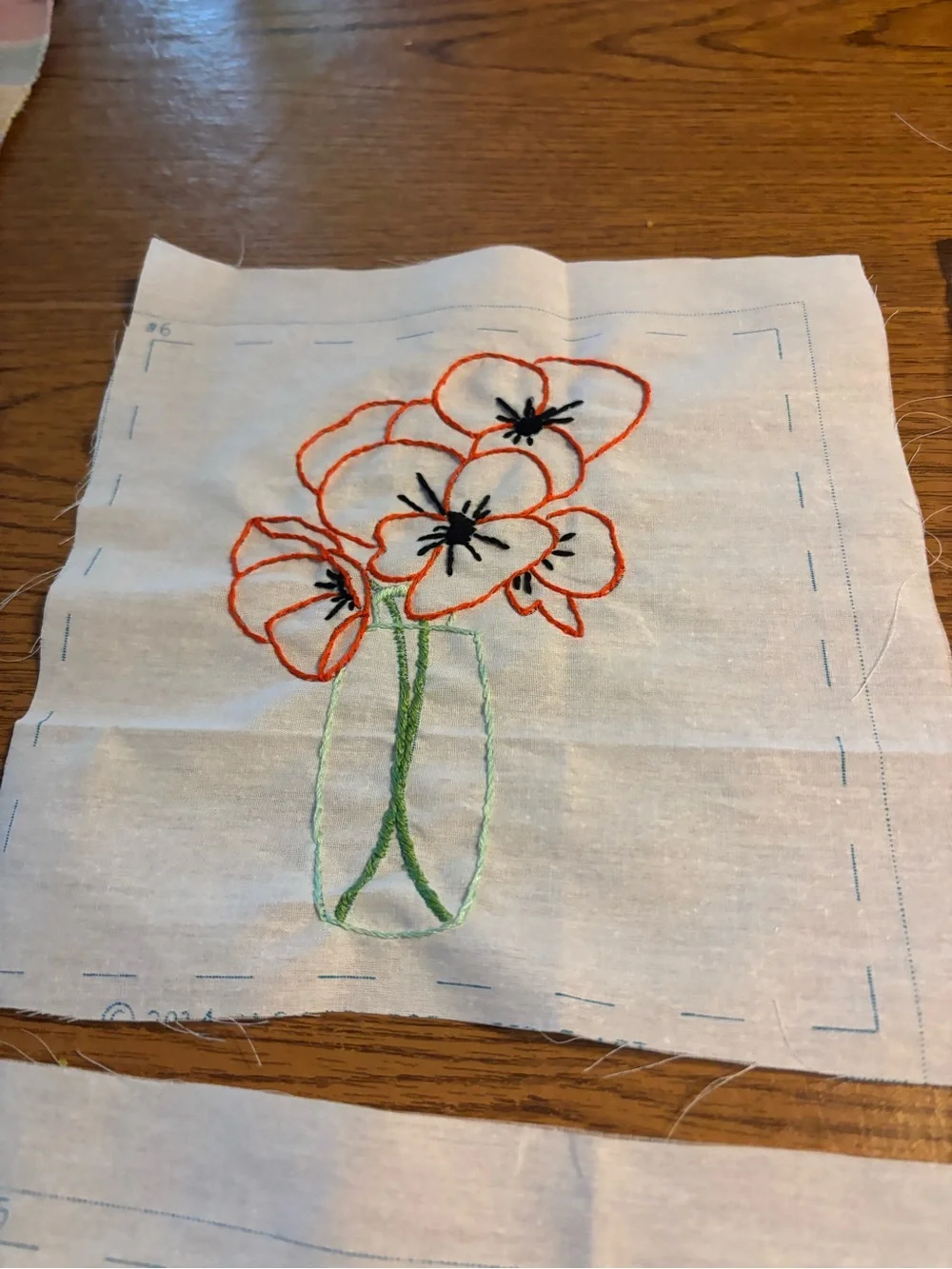 Hand Embroidered Quilt Floral Blocks 12ct
